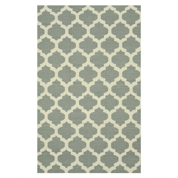 EORC Gray Handmade Wool Contemporary Flatweave ReversibleMoroccan Rug, 5' x 8'