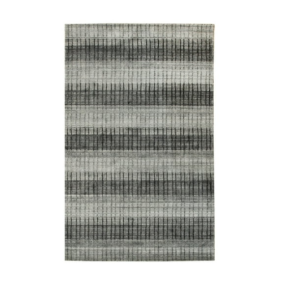 EORC Gray Handmade Wool & Viscose Contemporary Loom Check Rug, 5'7 x 7'11