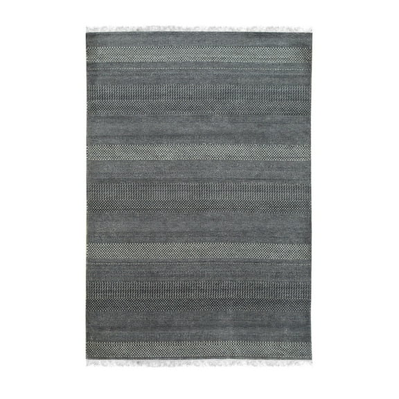 EORC Gray / Ivory Hand Crafted Wool & Viscose Contemporary Modern Grass Rug, 8' X 10'