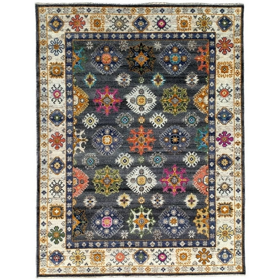 EORC Gray / Ivory Hand Knotted Wool Traditional Kazak Collection Rug, 6' x 9'