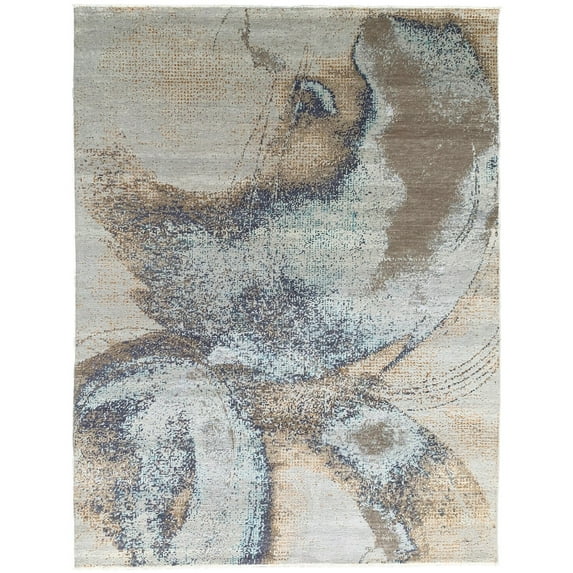 EORC Gray SILVER Hand Knotted Wool Transitional Traditional Knot Rug, 7'10 X 10'