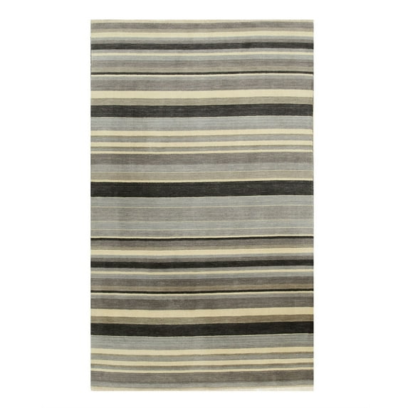 EORC Gray/blue Handmade Wool Transitional Striped Rug, 10' x 13'