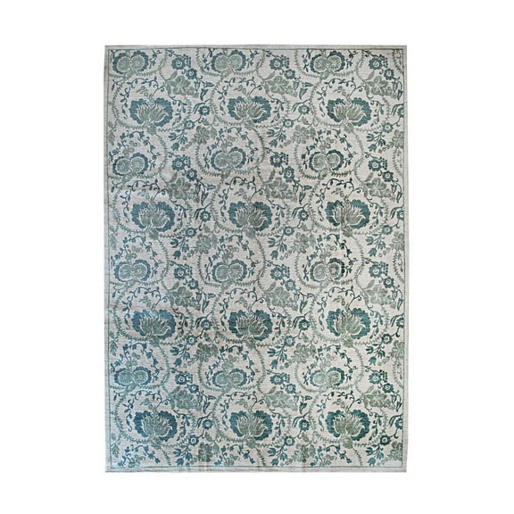 EORC Green Handmade Afghan Wool Transitional Turkish Knot Rug, 9' x 12'