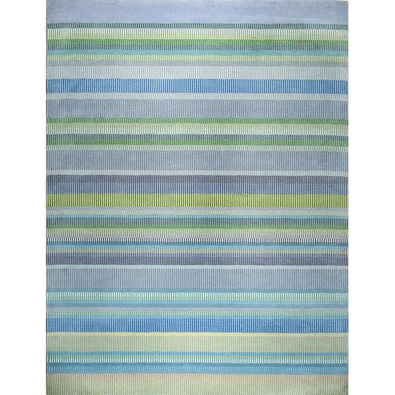 EORC Green Hand-Knotted Wool Modern Knotted Striped Rug, 4' x 6'