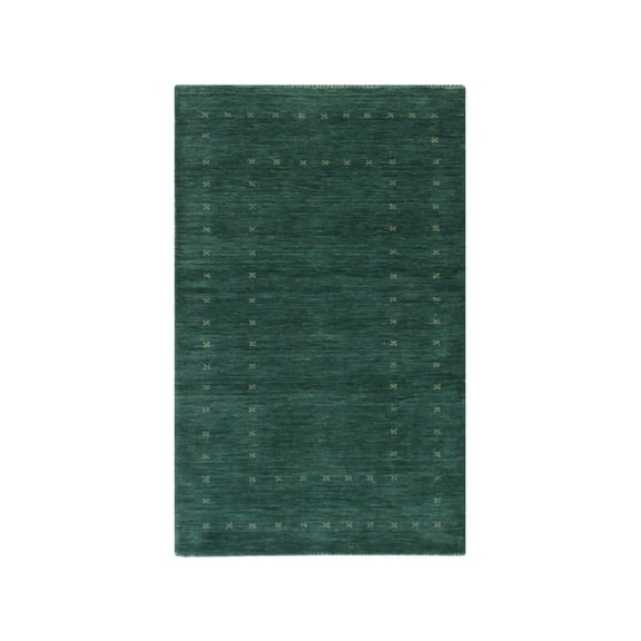 EORC Green Hand Knotted Wool Modern Modern Loom Rug, 2' x 4'