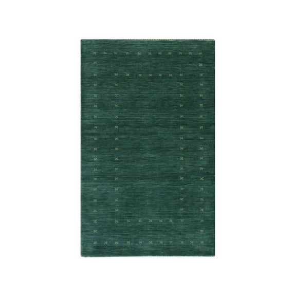 EORC Green Hand Knotted Wool Modern Modern Loom Rug, 3' x 5'