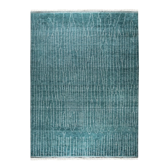 EORC DO25GN9X12 Hand-Knotted Wool Moroccan Rug, 9' x 12', Green Area Rug