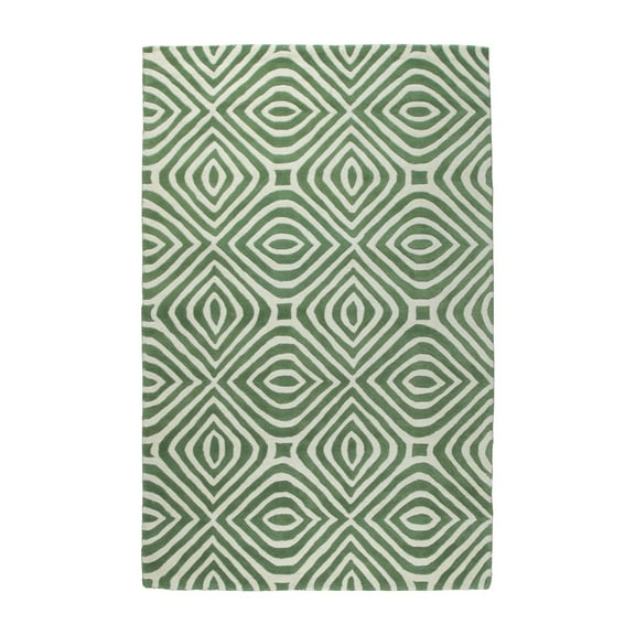 EORC Green Hand-Tufted Wool Modern Modern Tufted Stripes Rug, 5' x 8'
