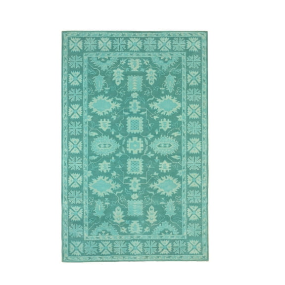 EORC Green Hand-Tufted Wool Traditional Overdyed Rug, 4' x 6'