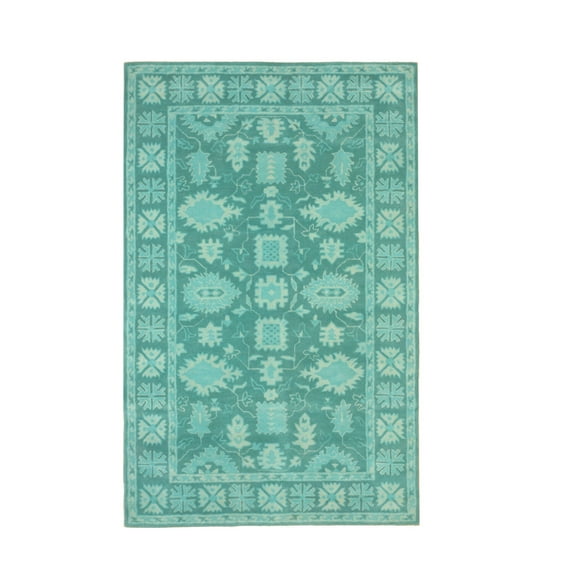 EORC Green Hand-Tufted Wool Traditional Overdyed Rug, 5' x 8'