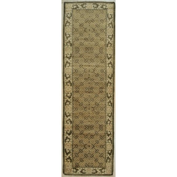EORC Green Handmade Wool Transitional Ningxia? Rug, 3' x 18'