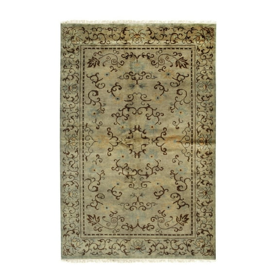 EORC Green Handmade Wool Transitional Ningxia? Rug, 5'11 x 8'11