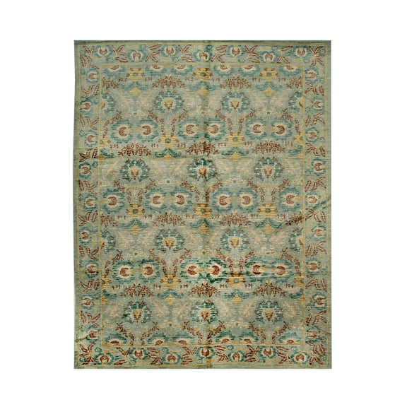 EORC Green Handwoven Wool Transitional? Spanish Style Rug, 10' x 14'