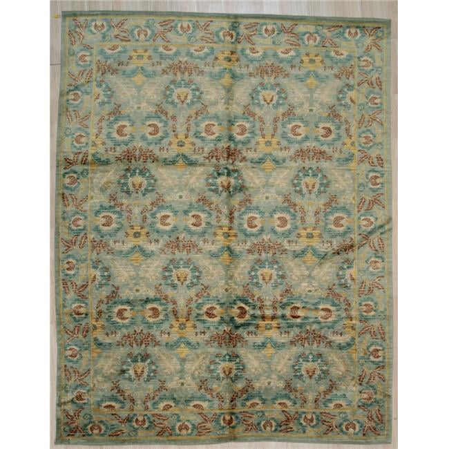 Green Handwoven Wool Transitional Spanish Style Rug, 9' x 12'