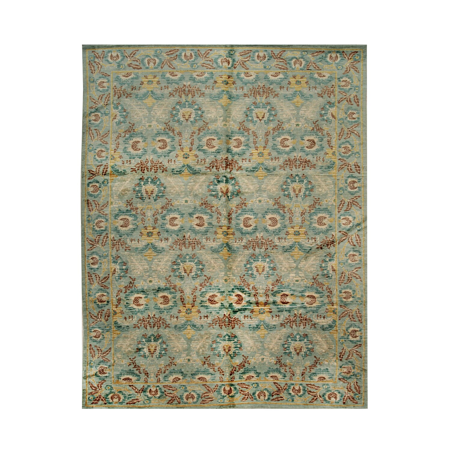 Green Handwoven Wool Transitional Spanish Style Rug, 9' x 12'