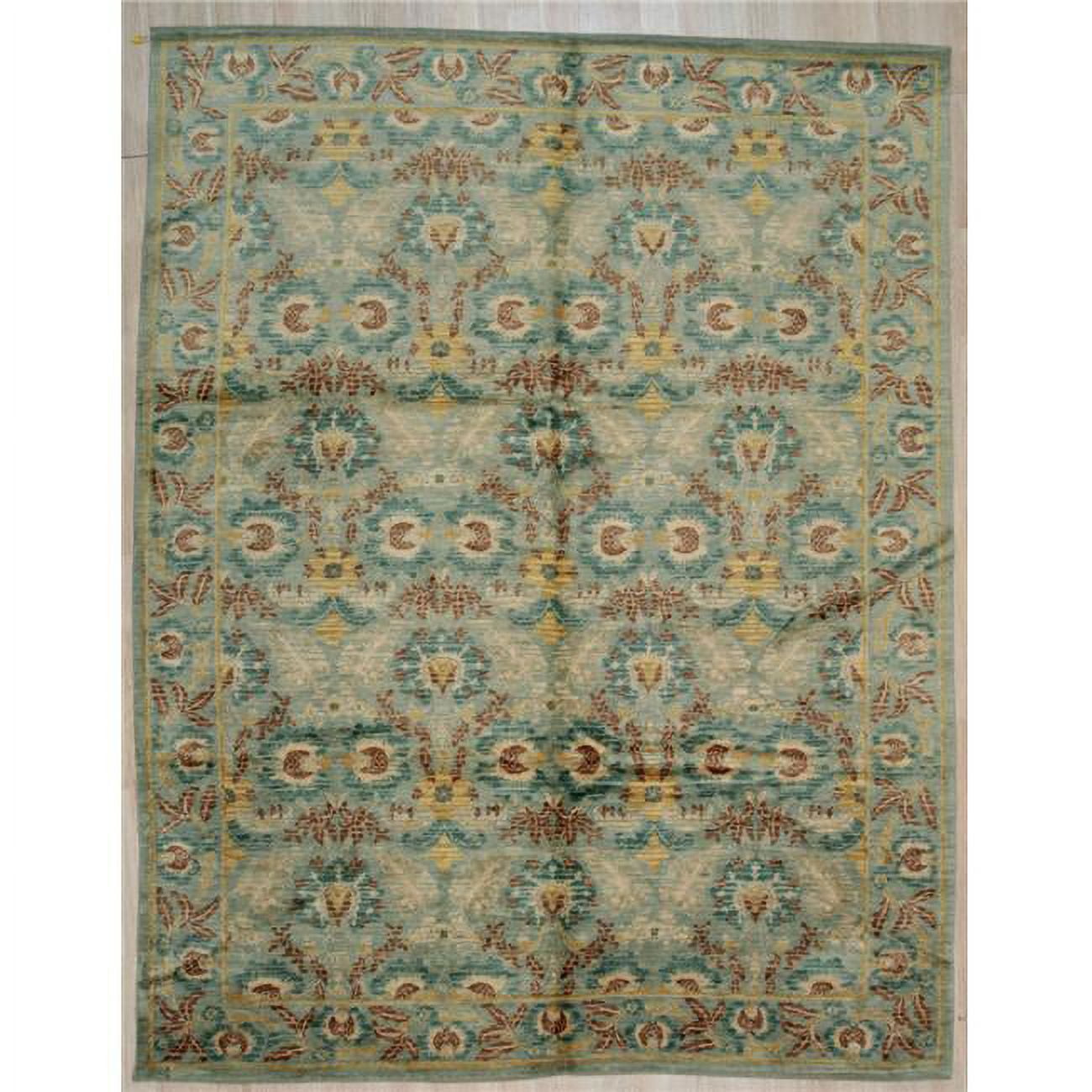 Green Handwoven Wool Transitional Spanish Style Rug, 9' x 12'