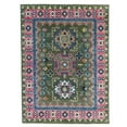 thumbnail image 1 of EORC Green / Light Fushia Hand Knotted Wool Traditional Mahal Rug, 6' x 9', 1 of 5