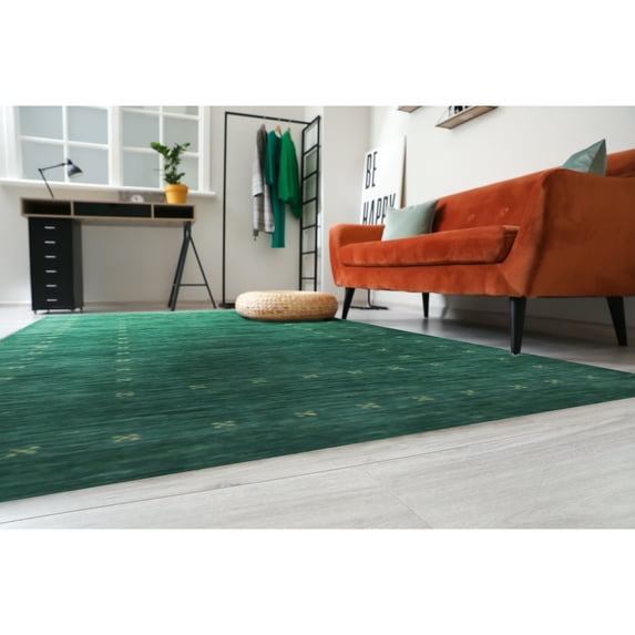 EORC Green Modern Solid Modern Loom Area Rug