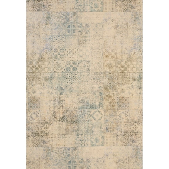 EORC Green Machine-made Polyester Transitional Distressed Bohemian Moderno Mosaic Rug, 4' 4 x 6' 3-Color:Green,Material:Polyester
