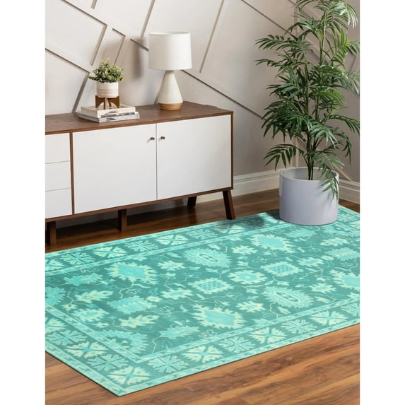 EORC Green Traditional Oriental Overdyed Area Rug