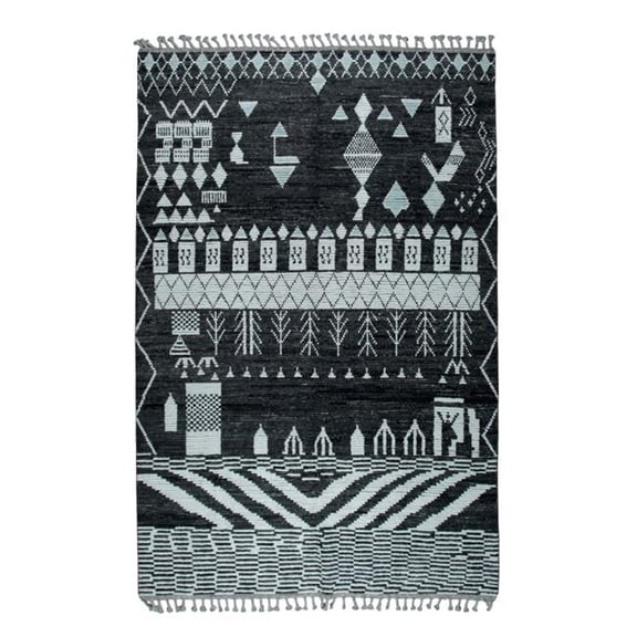 EORC ID01BK9X12 9 x 12 ft. Black Hand-Knotted Wool Contemporary Marrakech Handspun Rectangle Area Rug