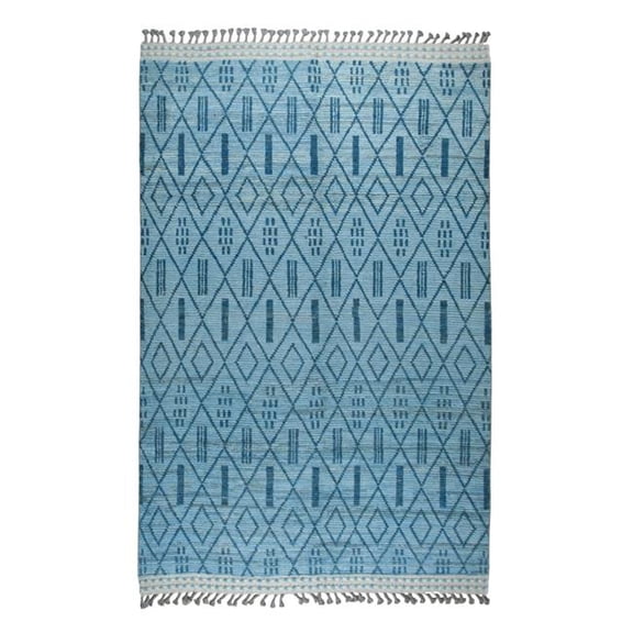 EORC ID06BL9X12 9 x 12 ft. Blue Hand-Knotted Wool Contemporary Geometric Marrakech Handspun Rectangle Area Rug