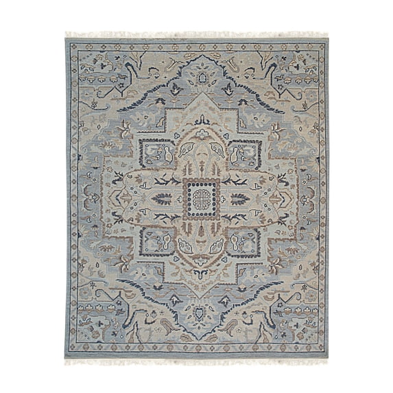 EORC IE485LBL10X14 Hand Knotted Wool Heriz Design Rug, 10' x 14', Blue Area Rug