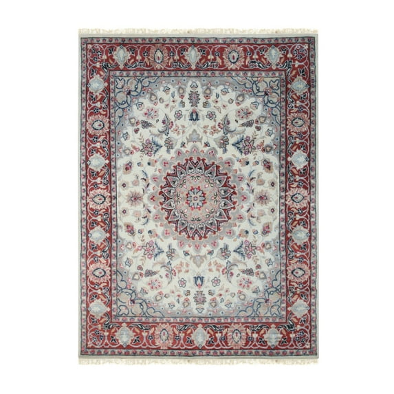 EORC IE493IV8X10 Hand-Knotted Wool/ silk Rug, 8' x 10', Ivory Area Rug