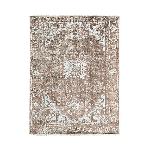 EORC Ivory / COPPER Hand Knotted Wool Transitional Heriz  Rug, 7' x 9'