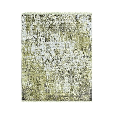 EORC Ivory / GOLD Hand Knotted Wool Transitional Modern Rug, 7' x 9'