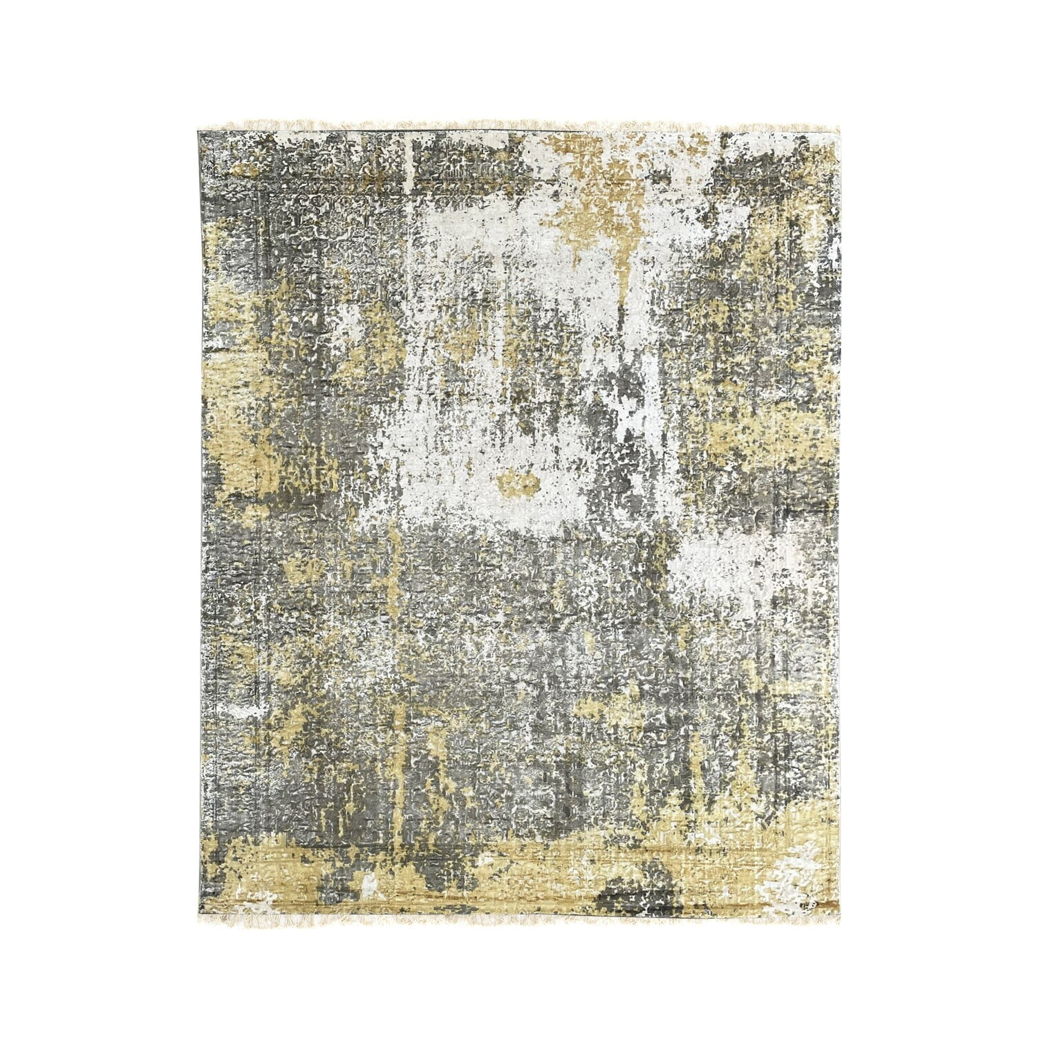Ivory and Gold Hand-Knotted Wool Transitional Area Rug, 7' x 9'