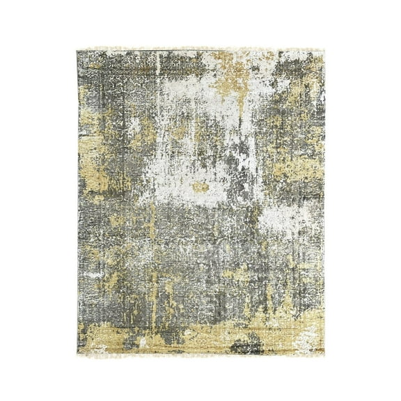 EORC Ivory / GOLD Hand Knotted Wool Transitional Modern Rug, 7' x 9'