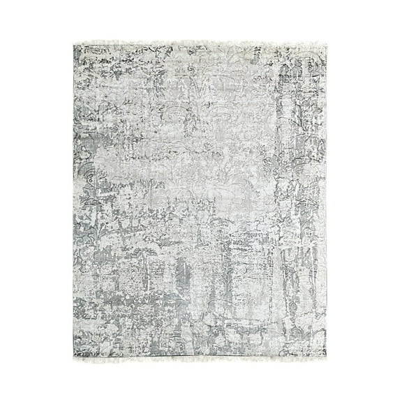 EORC Ivory / Gray Hand Knotted Wool Transitional Modern Rug, 7' x 9'