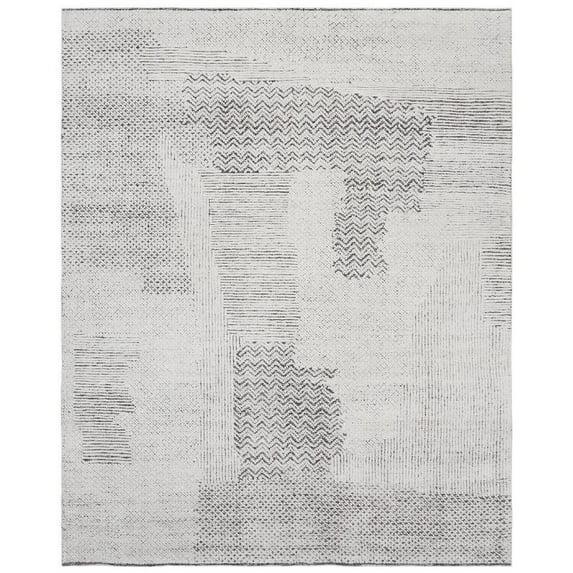 EORC Ivory Hand Knotted Wool Contemporary Modern Winter Rug, 8' x 10'