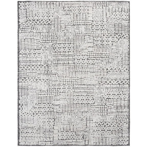 EORC Ivory Hand Knotted Wool Contemporary Transitional High-Low Rug, 8' x 10'