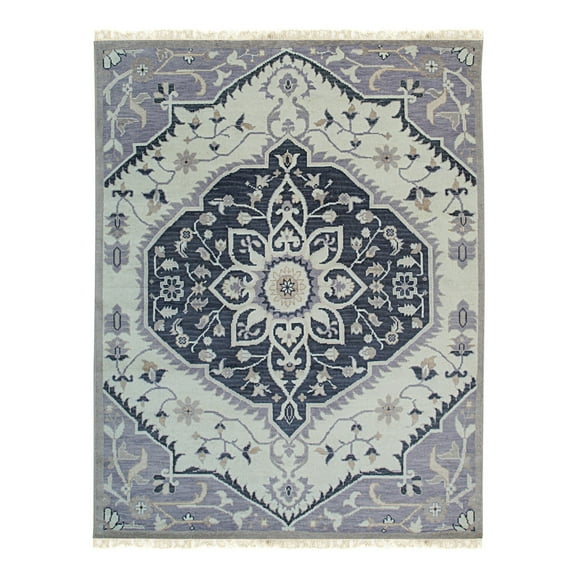EORC Ivory Hand Knotted Wool Traditional Heriz Rug, 8' x 10'
