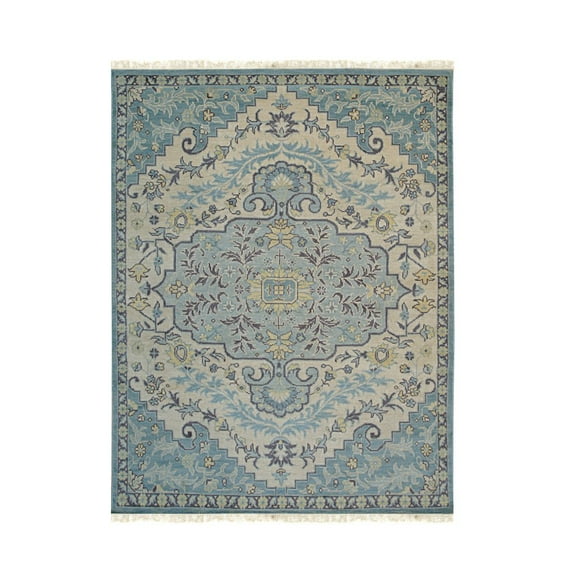 EORC Ivory Hand Knotted Wool Traditional Oriental Design Rug, 8' x 10'