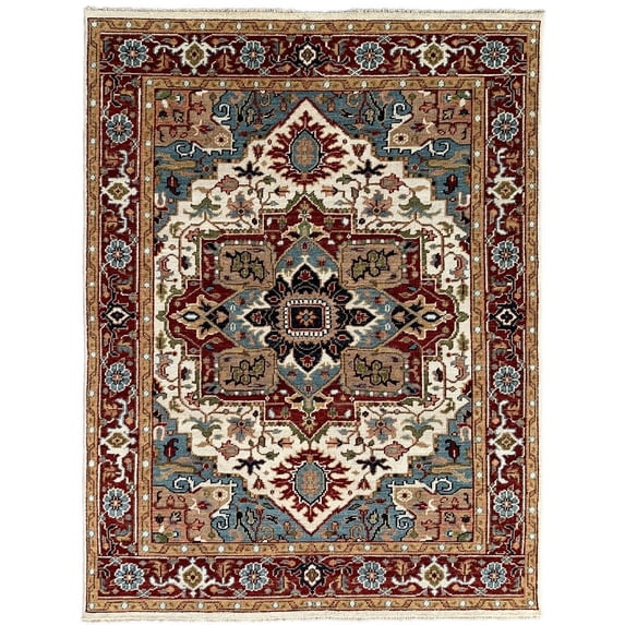 EORC Ivory Hand Knotted Wool Traditional Heriz Serapi Rug, 9' X 12'-Color:Ivory,Material:Wool