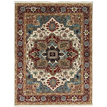 EORC Ivory Hand Knotted Wool Traditional Oriental Design  Rug, 9' X 12'