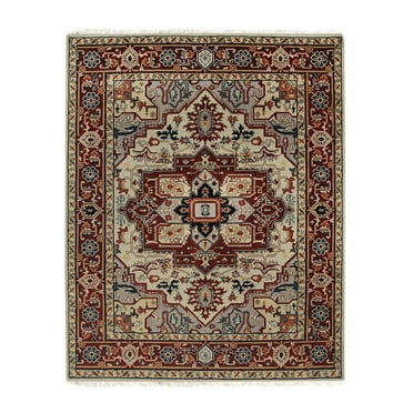 EORC Ivory Hand Knotted Wool Traditional Oriental Design Weave  Rug, 10' x 14'
