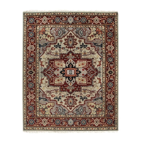 EORC Ivory Hand Knotted Wool Traditional Heriz Weave Rug, 10' x 14'-Color:Ivory,Material:Wool