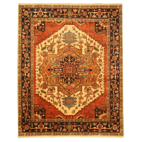 EORC Ivory Hand Knotted Wool Traditional Serapi Rug, 8' x 10'