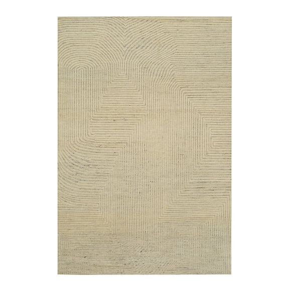 EORC Ivory Hand Knotted Wool Transitional Modern Knot Rug, 8' x 10'