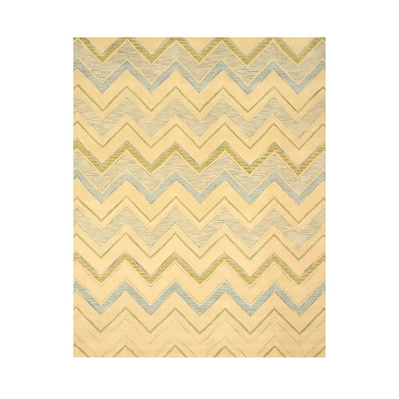 EORC Ivory Hand-Tufted Wool Contemporary Pastel Chevron Rug, 7'9 x 9'9