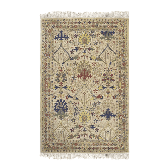 EORC Ivory Hand-Tufted Wool Traditional Morris Rug, 4' x 6'-Color:Ivory,Material:Wool