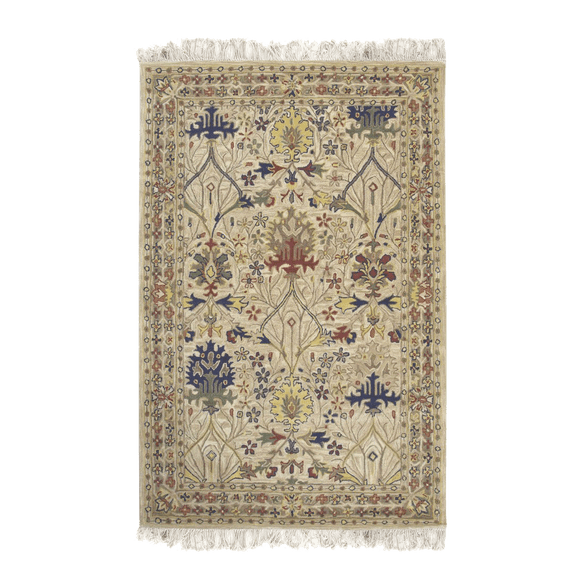 EORC Ivory Hand-Tufted Wool Traditional Morris Rug, 4' x 6'-Color:Ivory,Material:Wool