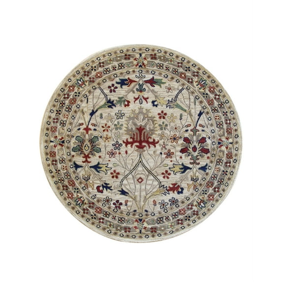 EORC Ivory Hand-Tufted Wool Traditional Morris Rug, 6' Round
