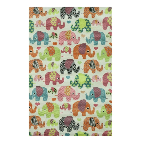 EORC Ivory Hand-Tufted Wool Transitional Kid's Elephant Rug, 4' x 6'