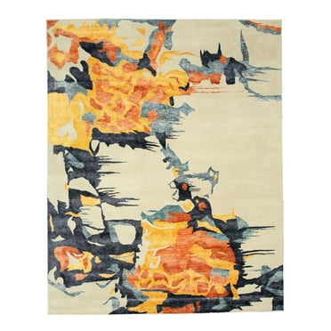 EORC Ivory Hand-Tufted Wool & Viscose Contemporary Bamboo Picaso Rug, 9'6 x 13'6