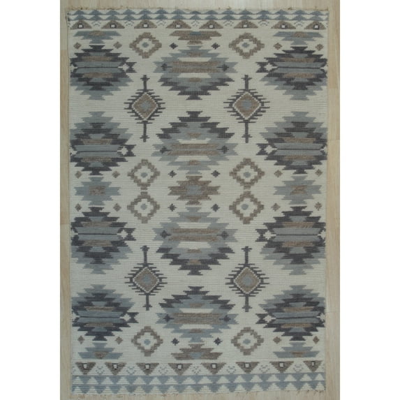 EORC Ivory Handwoven Wool Traditional Reversible Kilim Rug, 6' x 9'
